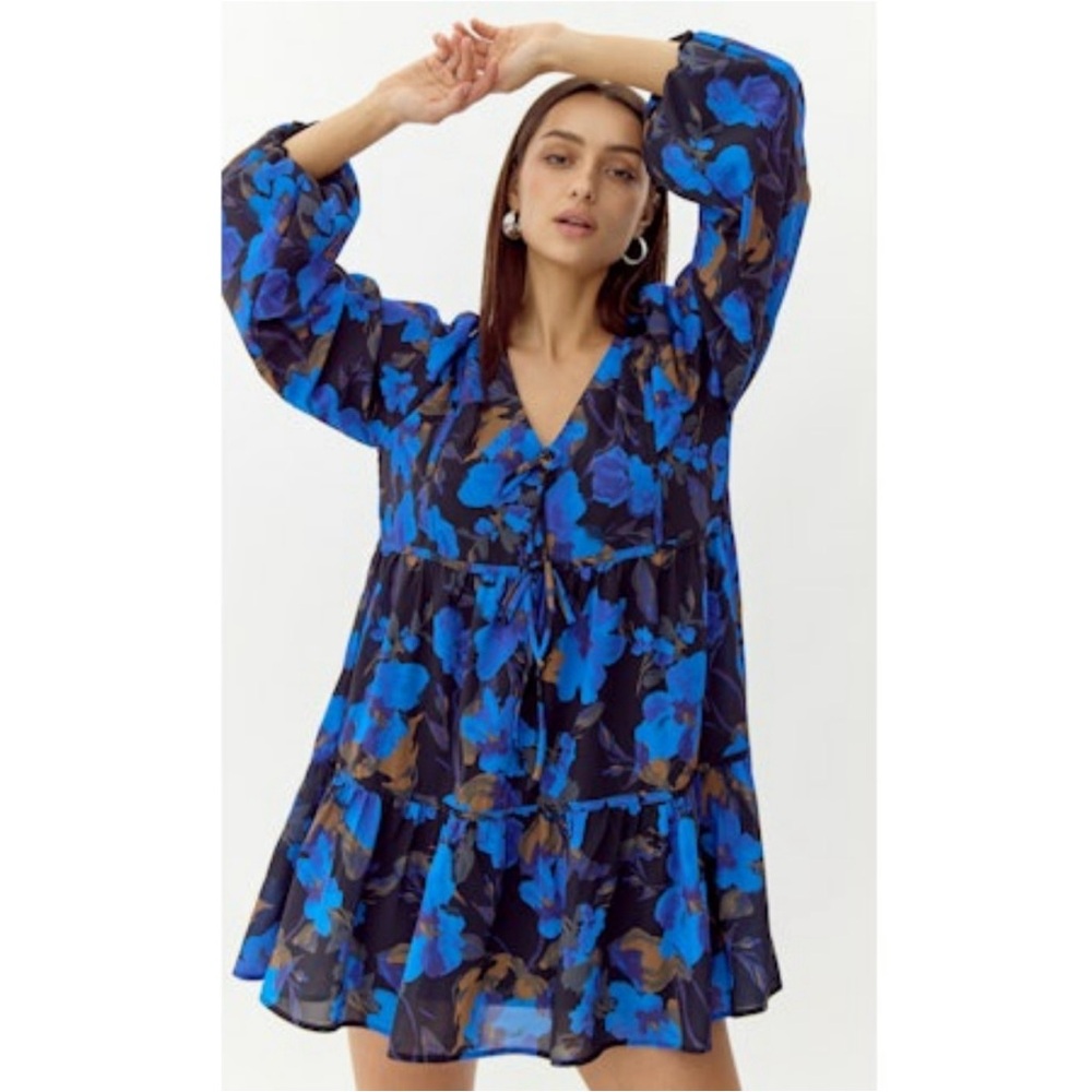 Greylin Blue and Black Floral Mini Dress